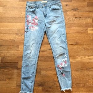 Boutique jeans with hand painted flowers